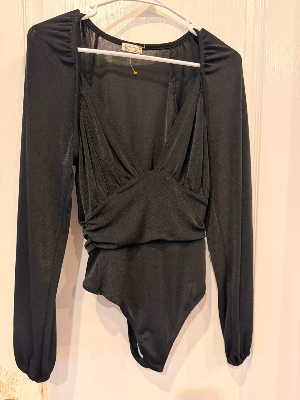 Free People Black Long-Sleeve V-Neck Bodysuit Bandeau